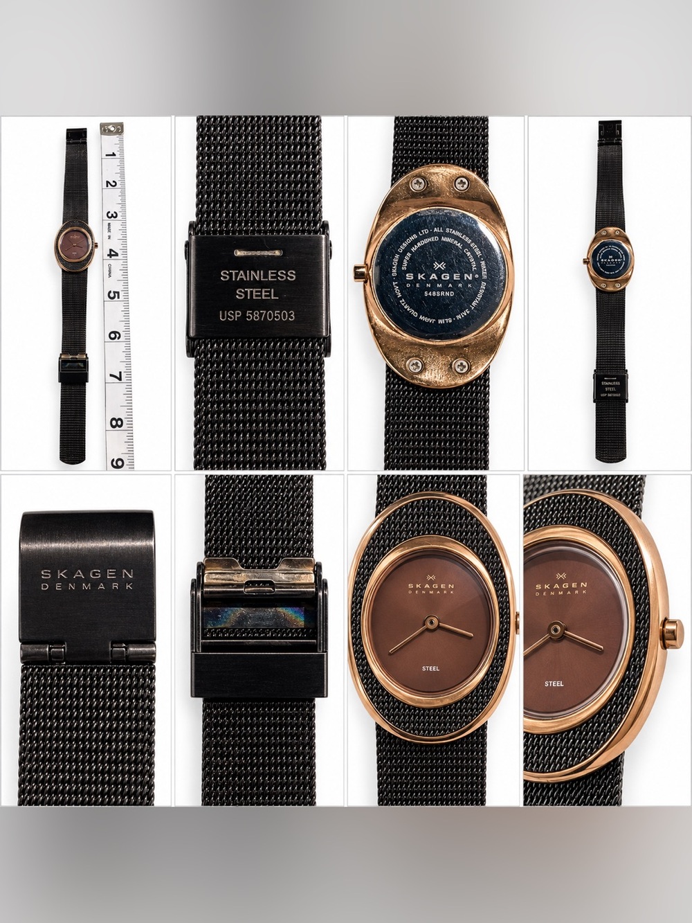 Skagen Denmark 548SRND Rose Gold Black Mesh Stainless Steel Watch